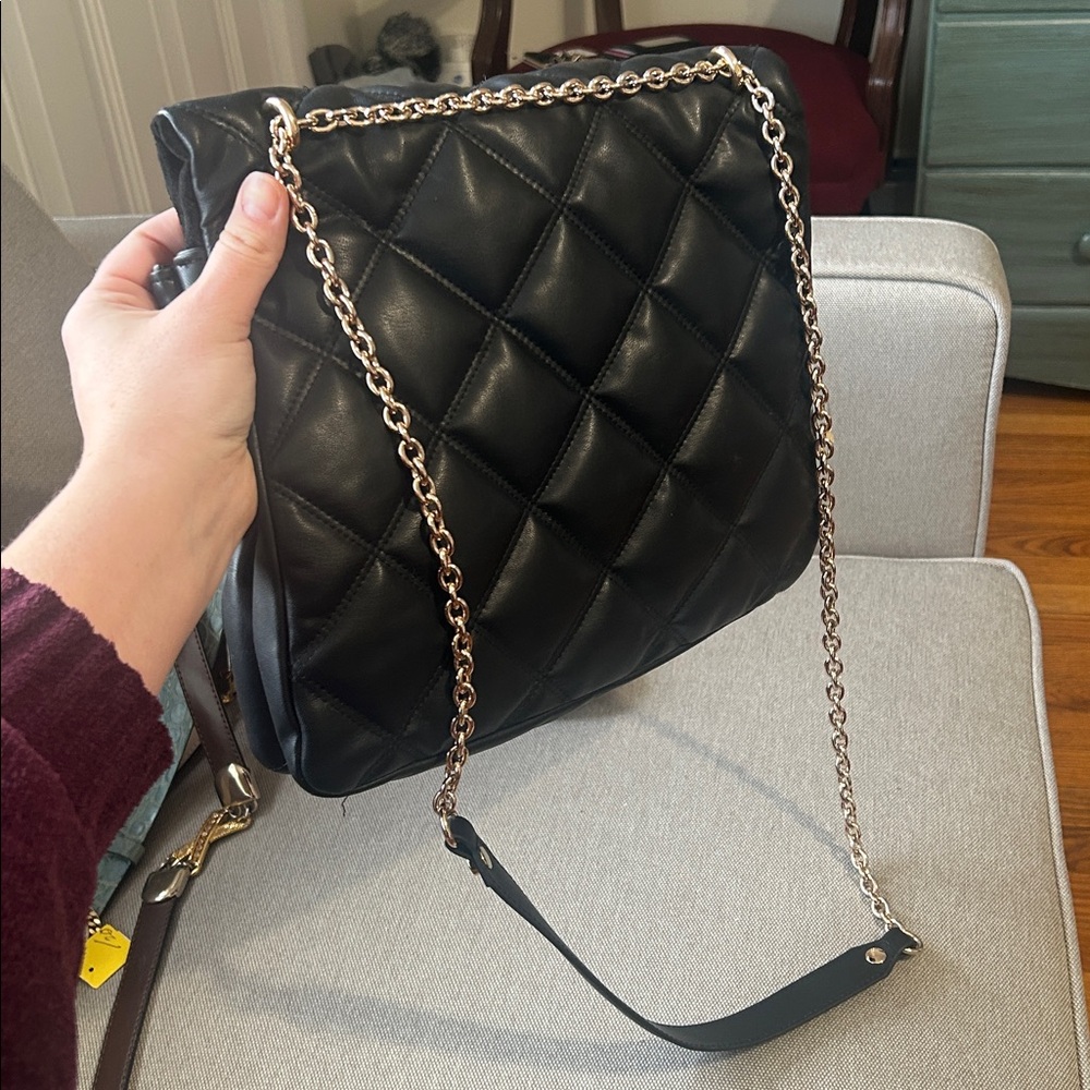 H&M Elegant Black Thick Quilted Chain Shoulder Bag